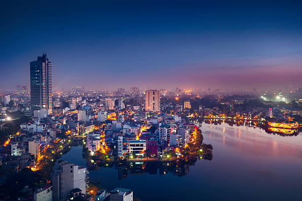 view over hanoi at twilight.